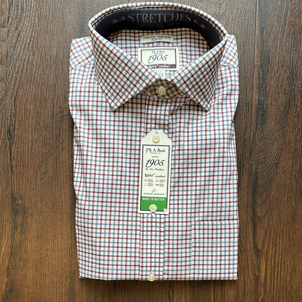 Jos A Bank Men's Red and White Checkered Shirt